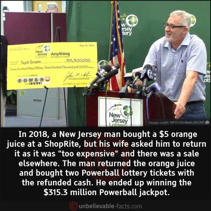 Man Wins The Lottery When Returning Orange Juice