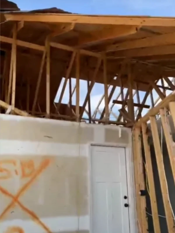 Exposed roof structure after the tornado.