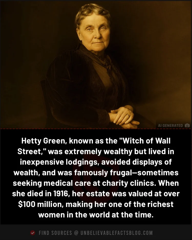 Hetty Green lived simply and left an estate of over $100 million in 1916. Hetty Green lived simply and left an estate of over $100 million in 1916.