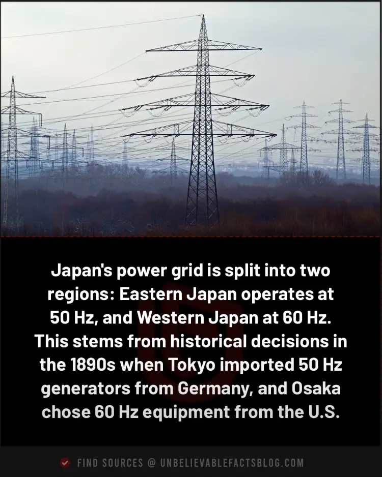 Japan's power grid: East 50 Hz, West 60 Hz.