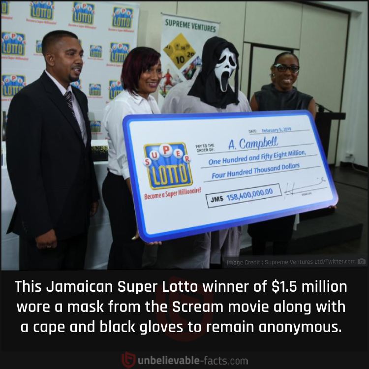 Lottery Winner in a Scream Costume