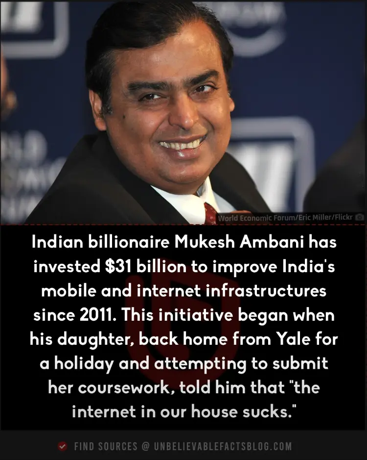 Mukesh Ambani allocated $31 billion to transform India's mobile and internet services.