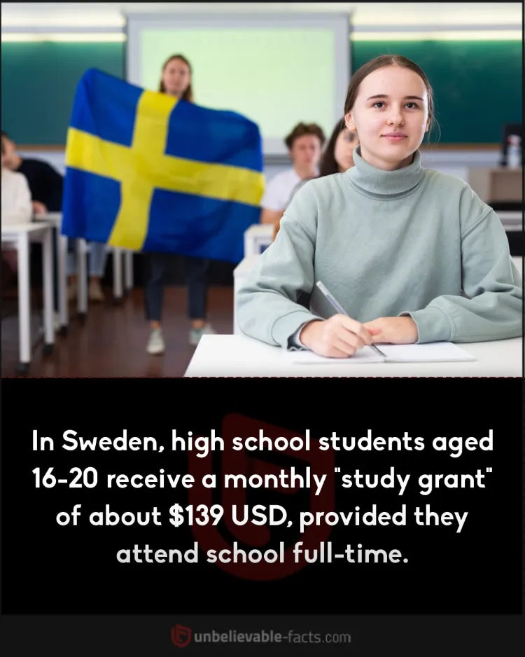 Swedish students aged 16-20 receive $120 monthly