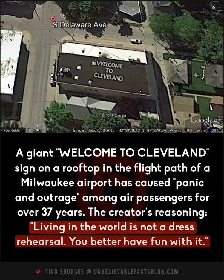 rooftop sign "Welcome to Cleveland"