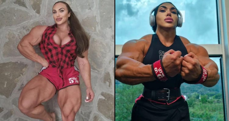 Girl Big Bicep, World fitness Biceps FBB showing huge Muscles.