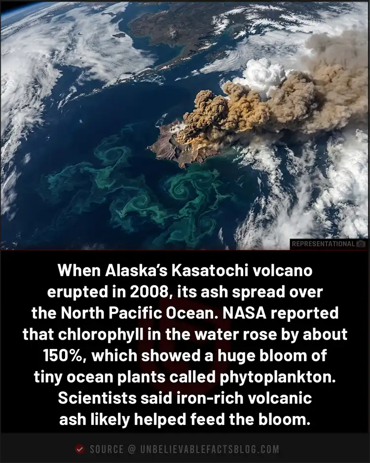 A volcanic eruption helped feed a huge ocean plankton bloom.