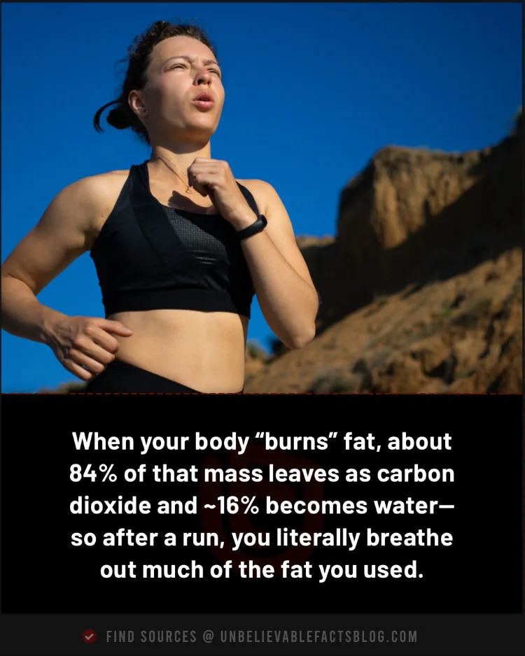 About 84% of burned fat exits as CO₂ you exhale.
