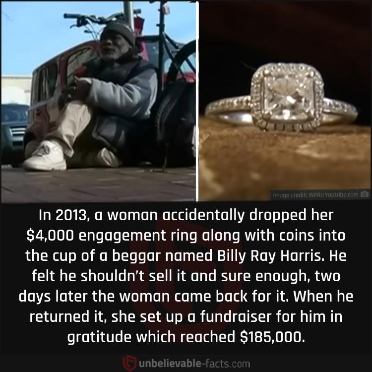 Beggar Returns a Woman’s Expensive Engagement Ring