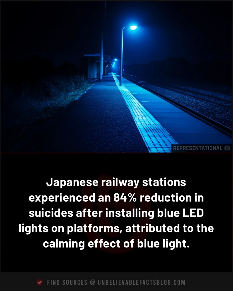 Blue lights on Japanese platforms reduce suicides by 84%.