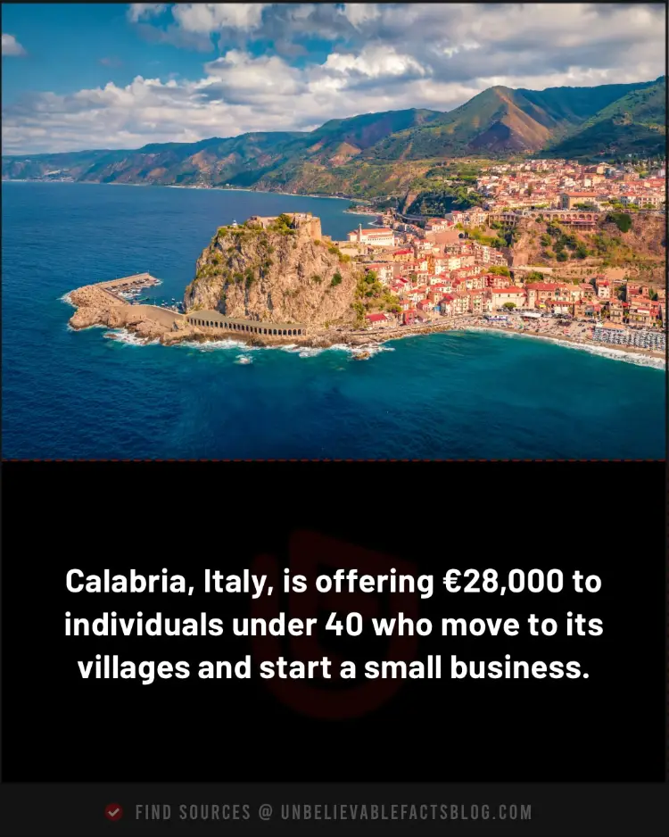 Calabria pays €28,000 to young entrepreneurs relocating to villages.