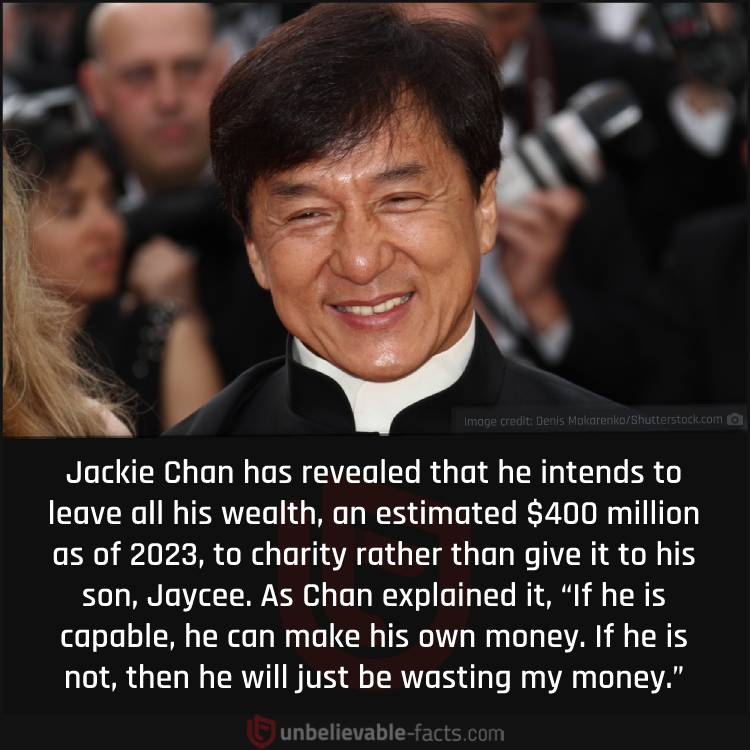Jackie Chan Plans to Leave All His Wealth to Charity