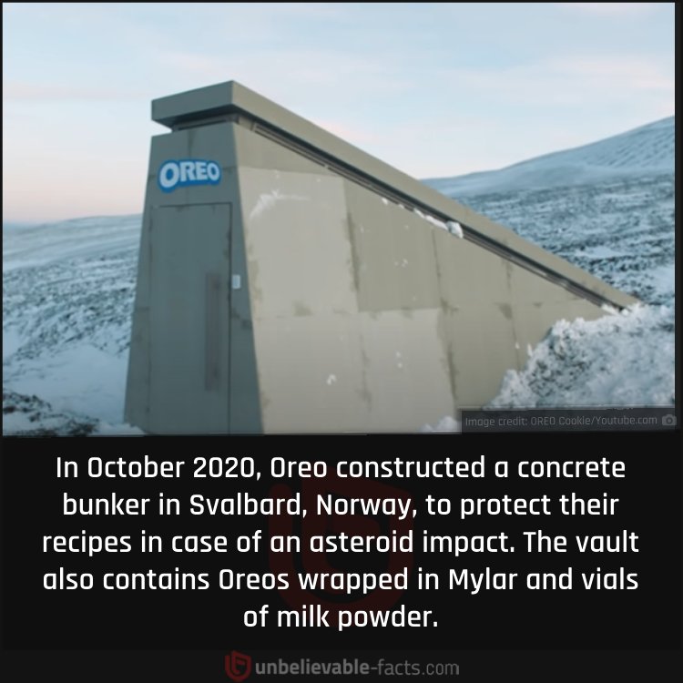 Oreo constructed a concrete bunker in Svalbard