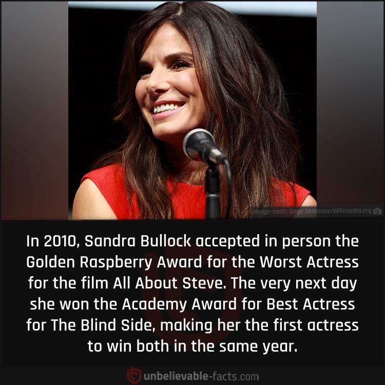 Sandra Bullock Won Both the Golden Raspberry and Academy Awards