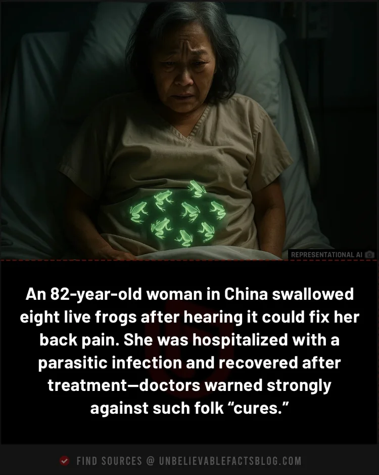 She ate eight live frogs for back pain; landed in hospital. She ate eight live frogs for back pain; landed in hospital.