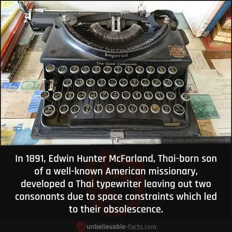 The First Thai Typewriter Caused the Extinction of Two Consonants