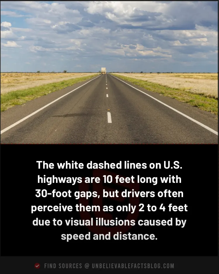 The white dashed lines on U.S. highways are 10 feet long with 30-foot gaps.