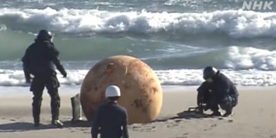Picture Mysterious Metal Ball on Japan’s Pacific Shoreline Baffles Locals