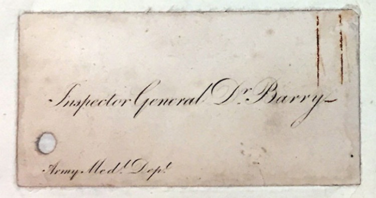 Calling card for Inspector General Dr Barry.