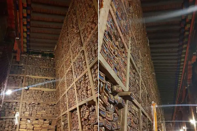 The stacked manuscripts of the Sakya Library.