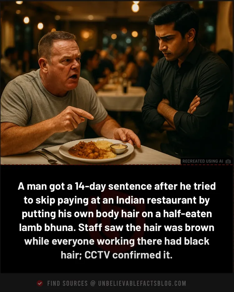 CCTV caught a diner planting hair to avoid paying curry bill.