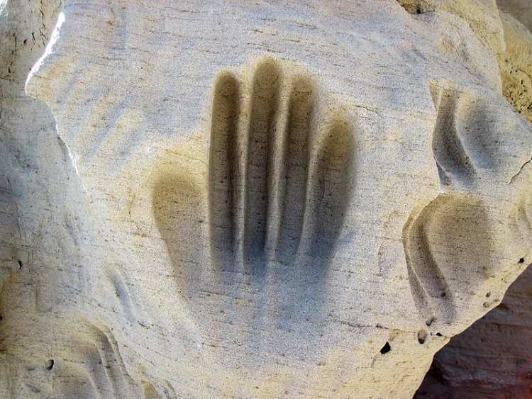 Deep Handprints in the White Mountain Petroglyphs