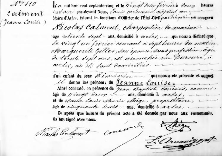 Birth Certificate of Jeanne Calment
