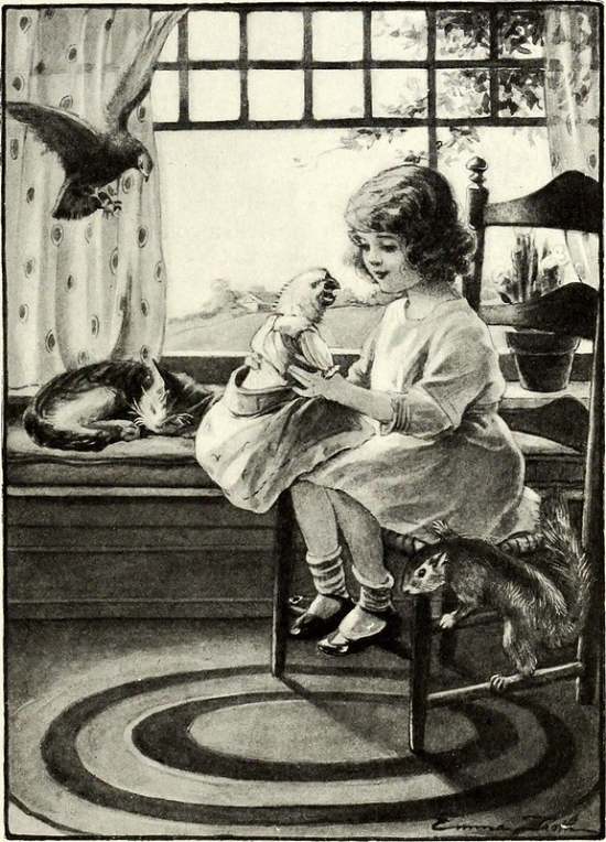 A young girl who has a pet squirrel