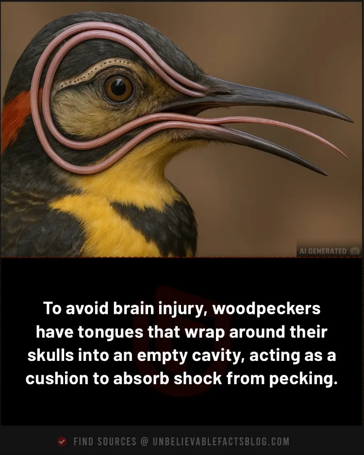 Woodpeckers’ tongues cushion skulls to prevent brain injury.