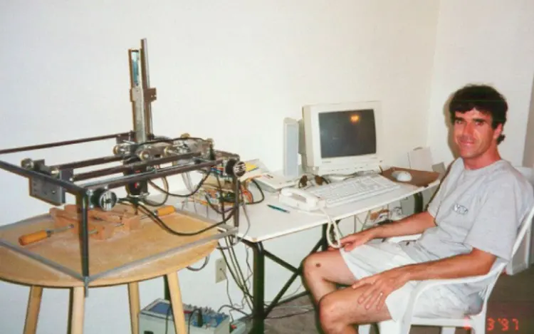 Terry Davis with his 3D printer prototype.
