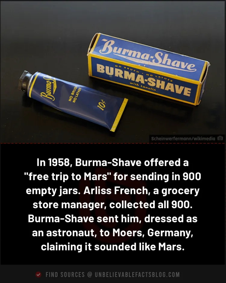 In 1958, Burma-Shave offered a "free trip to Mars"