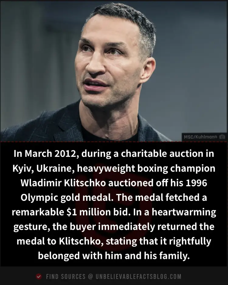 Klitschko’s gold medal auctioned for $1M