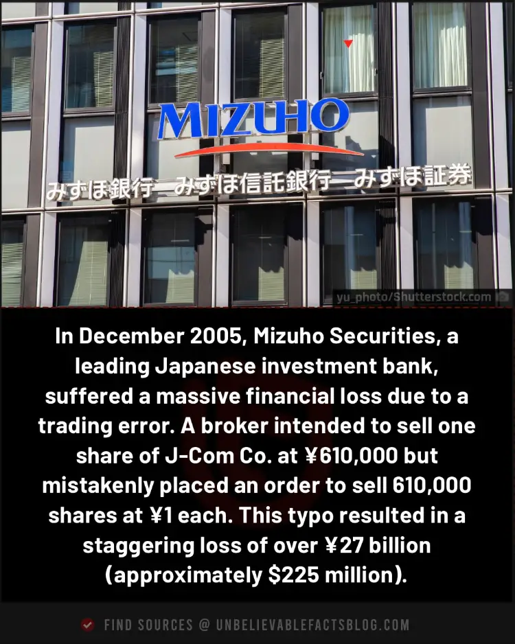 Mizuho's 2005 trading error led to $225 million loss.