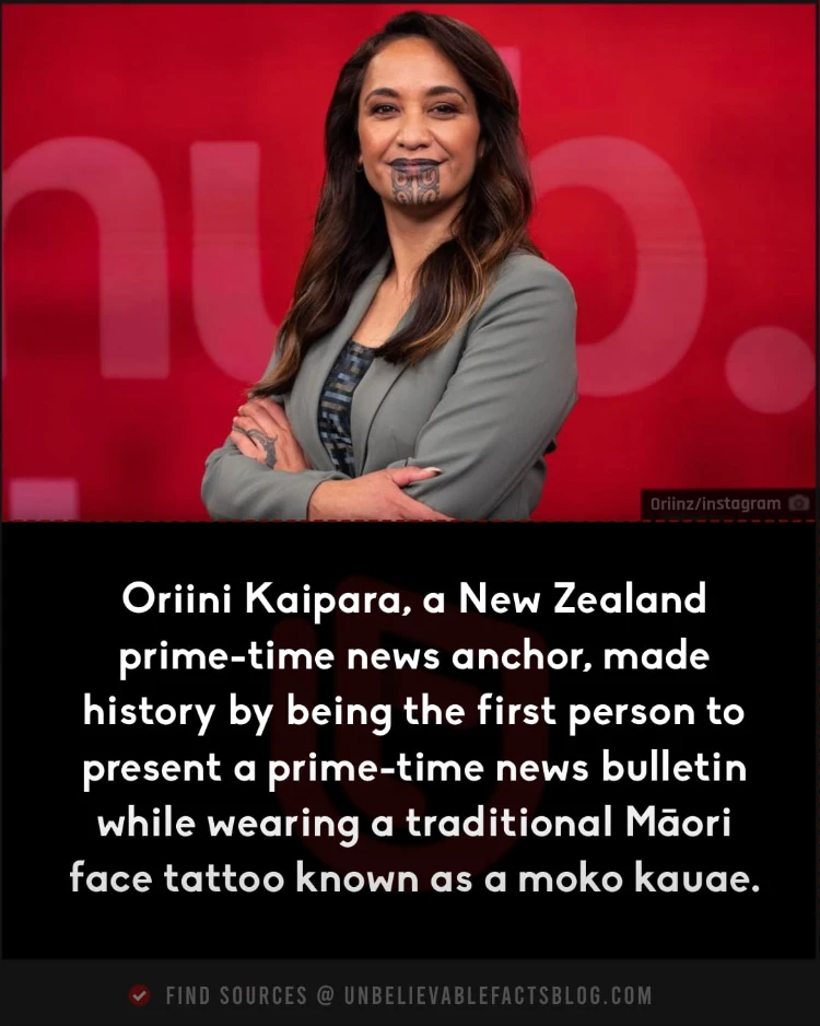 Oriini Kaipara with Maori face tattoo