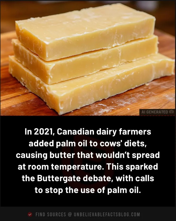 Palm oil in cow feed caused hard butter in Canada.