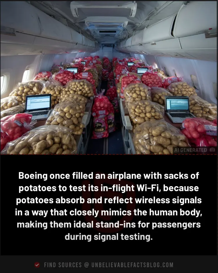 Potatoes mimicked passengers in Boeing’s 2012 Wi-Fi tests. Potatoes mimicked passengers in Boeing’s 2012 Wi-Fi tests.