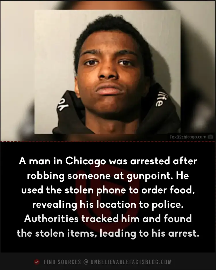 Robber caught using stolen phone to order food delivery.