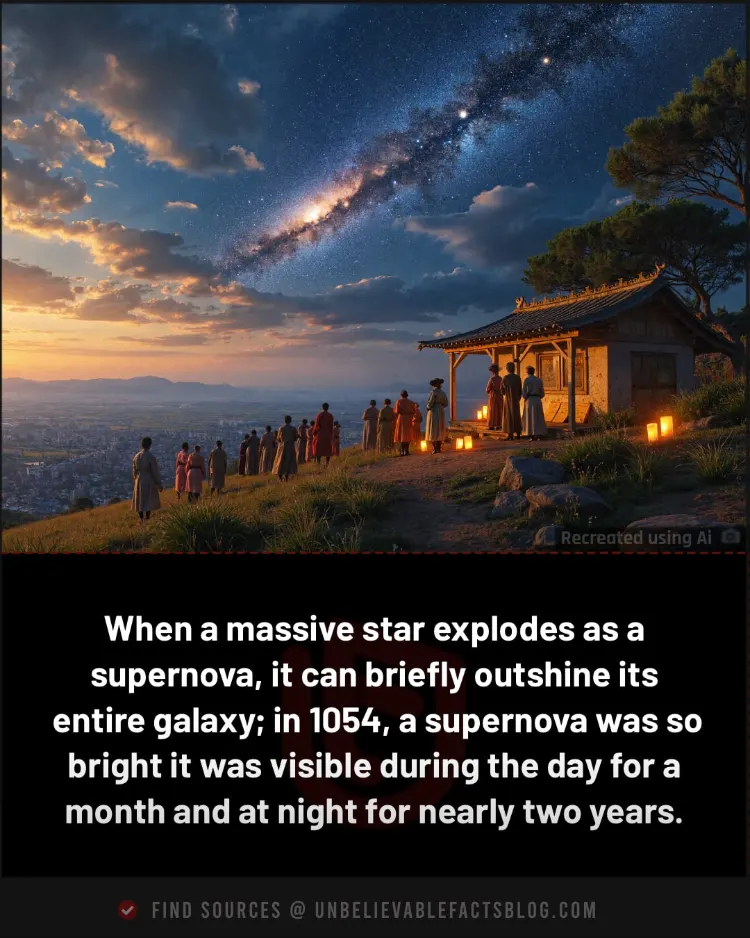 Supernova SN 1054 shone in daylight and night sky for years.