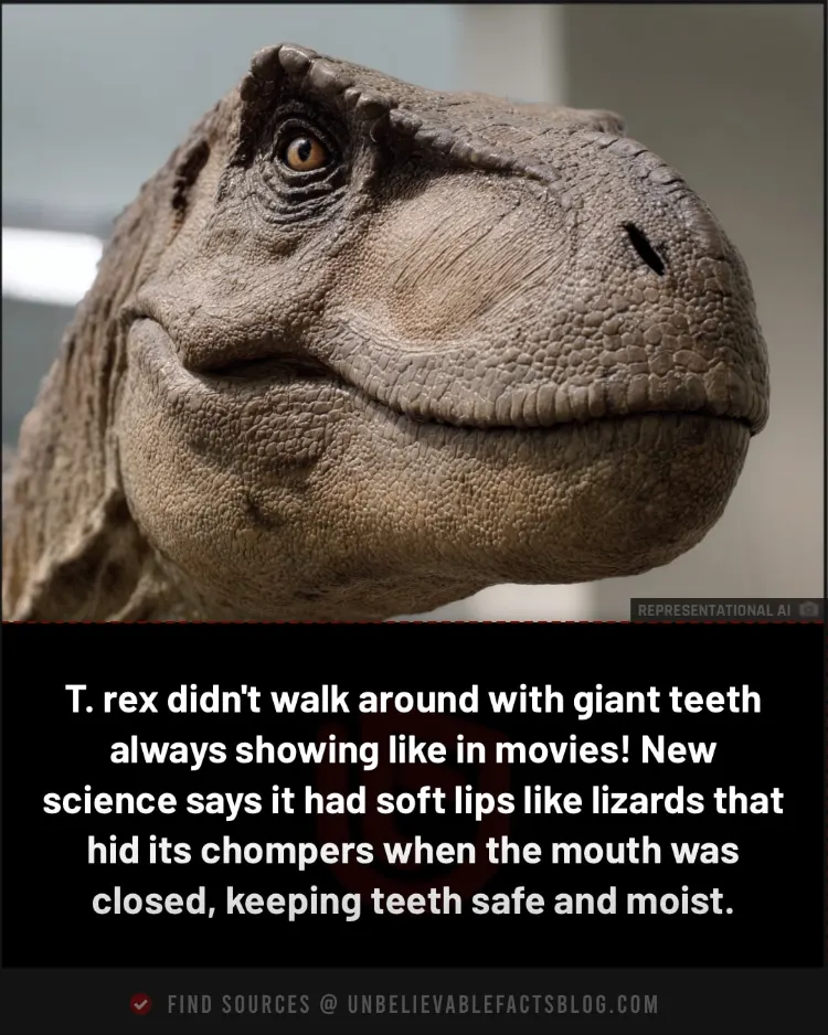 T. rex had lips covering teeth, like modern lizards. T. rex had lips covering teeth, like modern lizards.