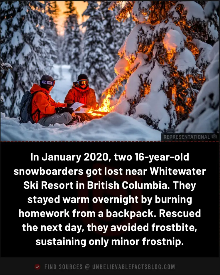 Teens burned homework to stay warm while lost snowboarding.