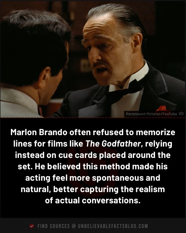 Brando used cue cards to enhance realism in his performances.