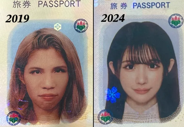 Hirase, comparing her passport photos.