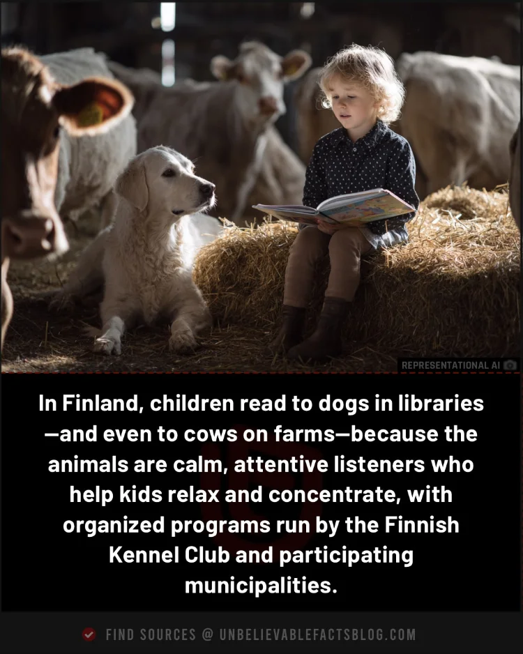 Finnish kids read to calm dogs