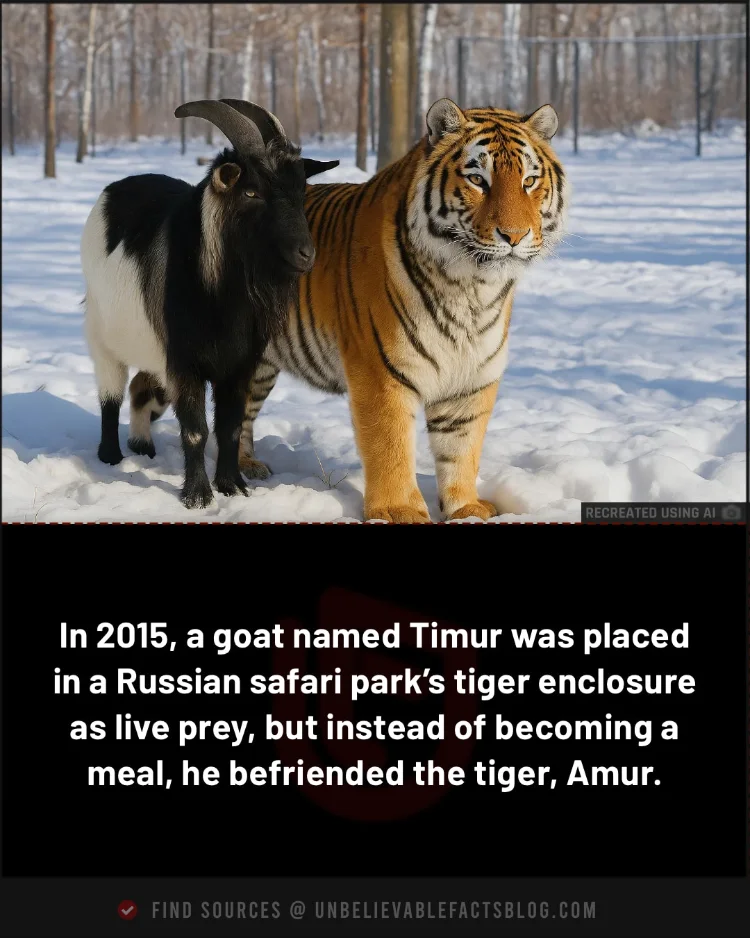 Goat sent as tiger’s meal became its unlikely friend instead.