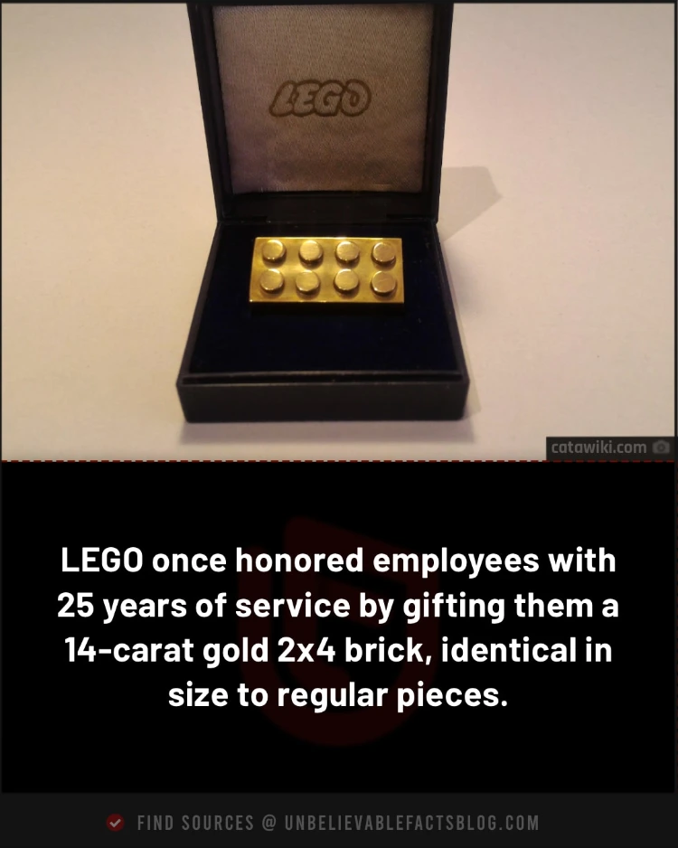 LEGO rewarded 25-year employees with 14-carat gold bricks.