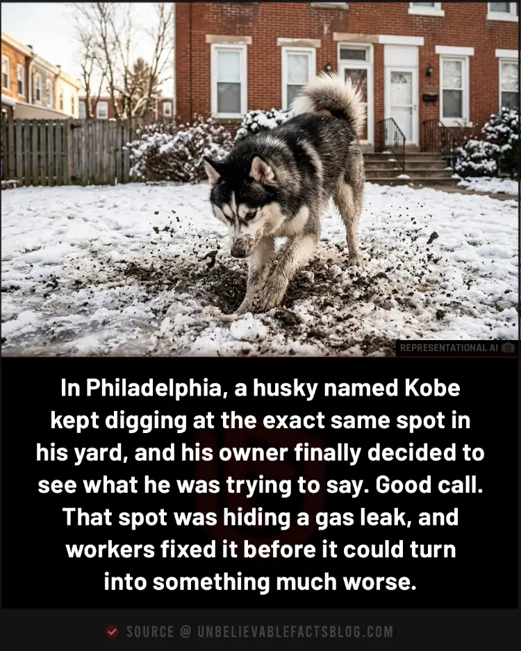 Philly husky Kobe dug up a gas leak in his yard.