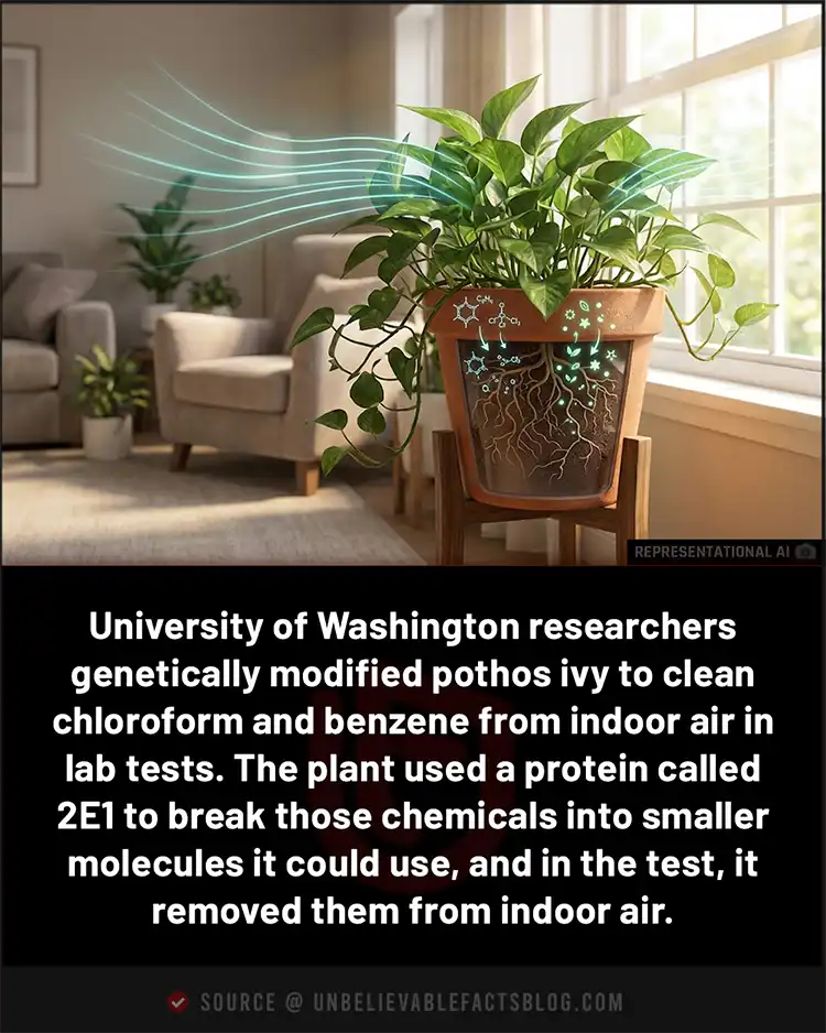 Scientists modified pothos ivy to break down harmful indoor air chemicals