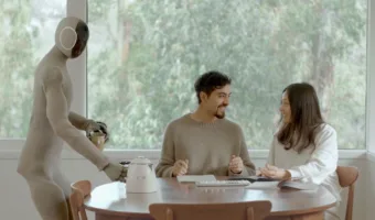 Picture A Humanoid with a Knitted Nylon Body Suit Helps with Household Chores