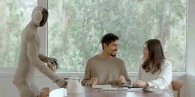 Picture A Humanoid with a Knitted Nylon Body Suit Helps with Household Chores