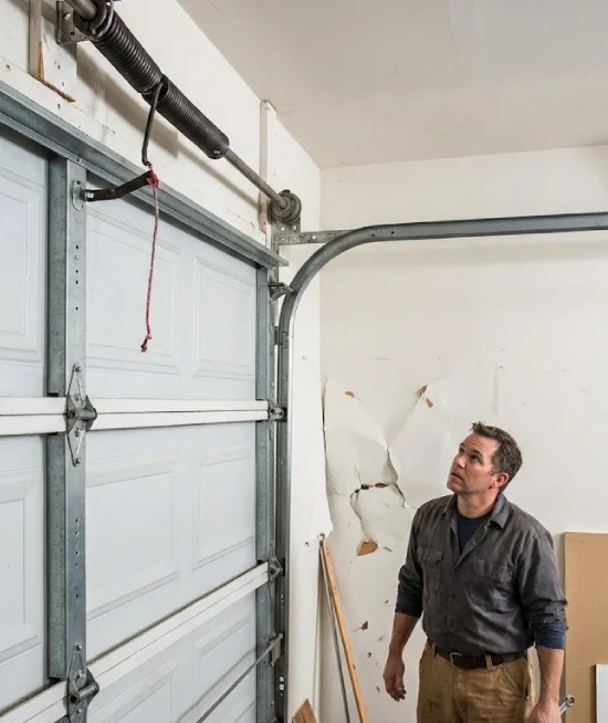 A broken garage door spring. Garage door springs